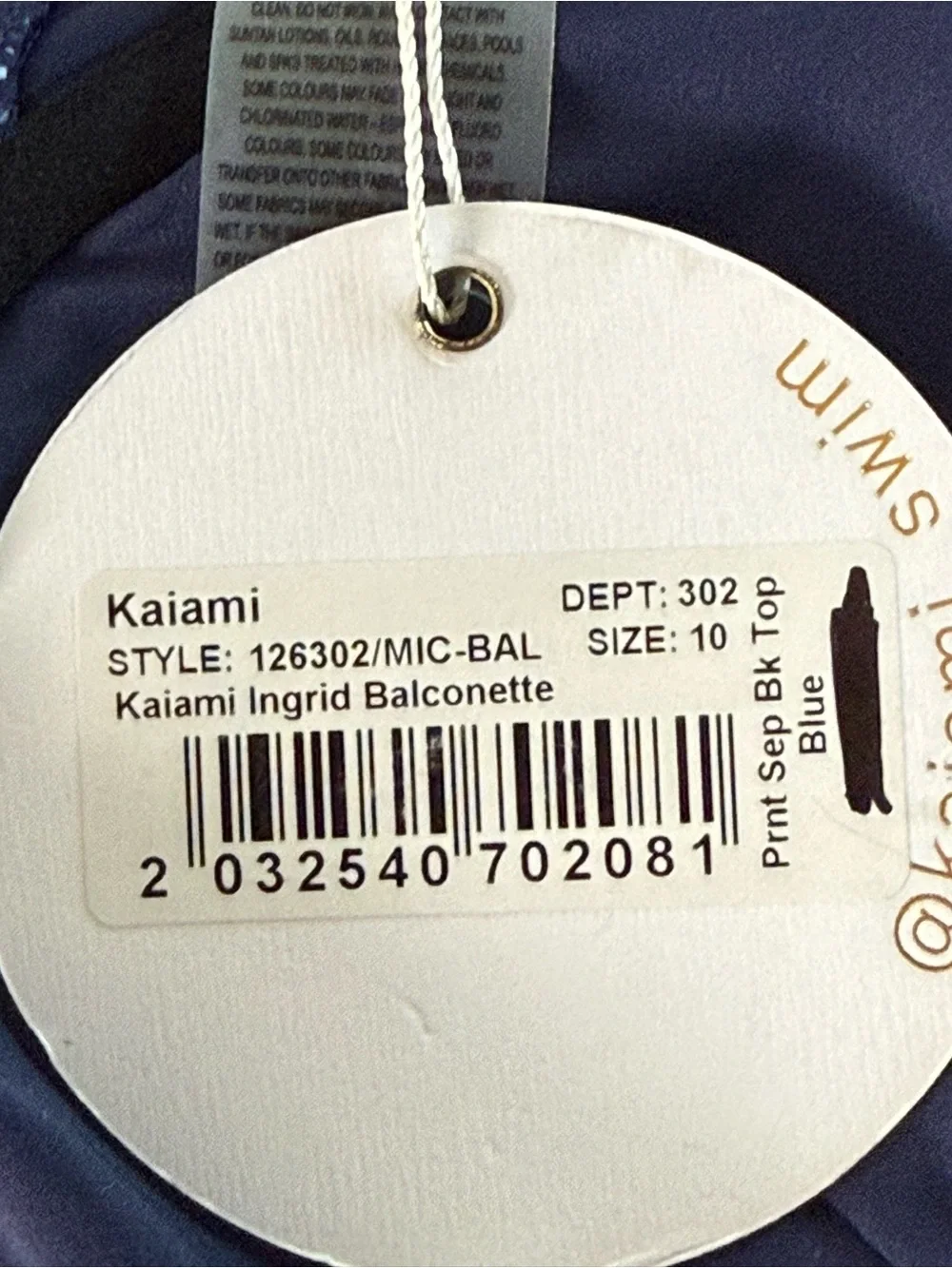 Kaiami Swim Ingrid Balconette Bikini Top Blue Paisley Underwire NWT Size 10